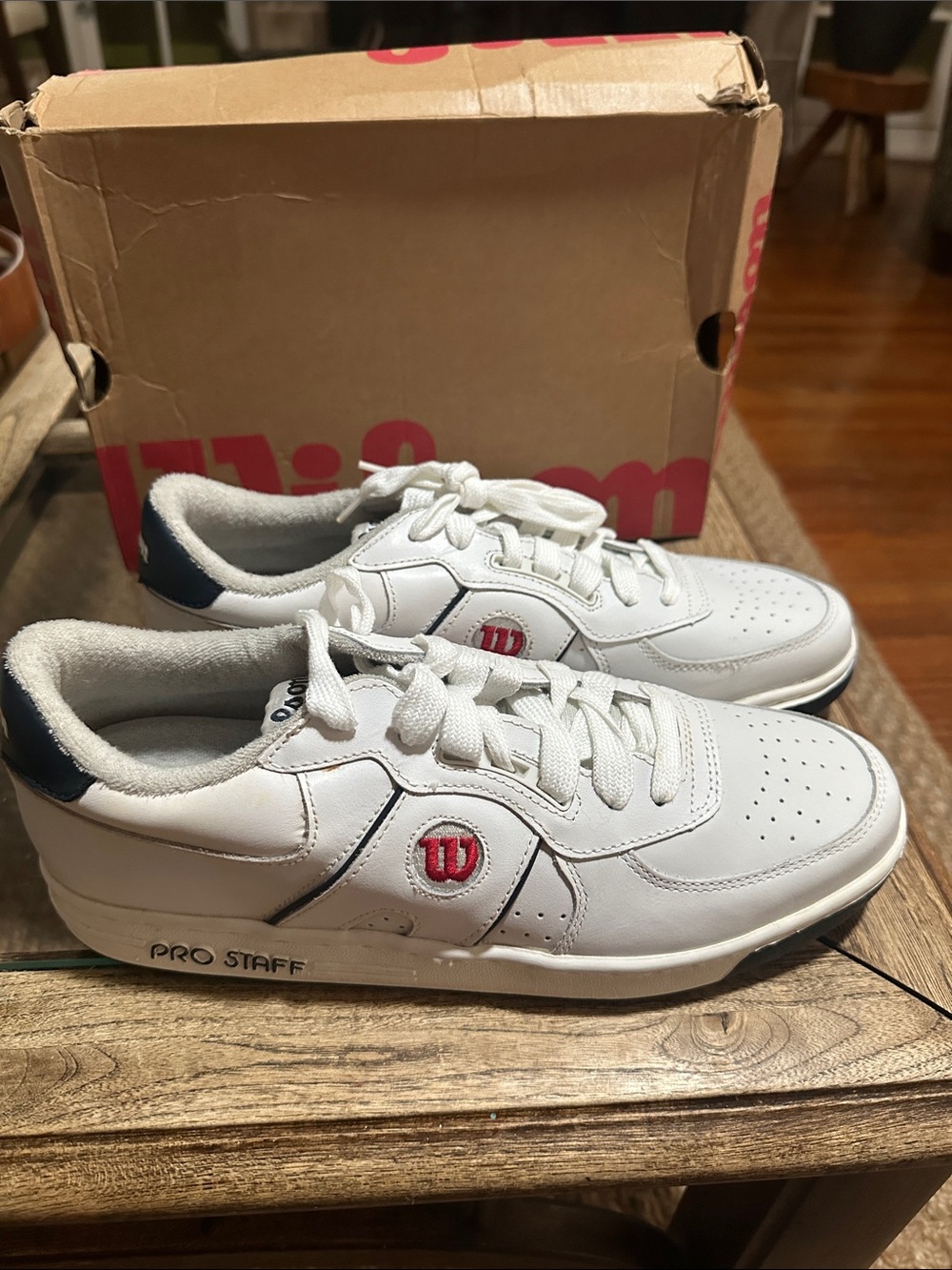 Vintage Wilson Pro Staff Classic White Sneakers with Navy and Red Accents NIB